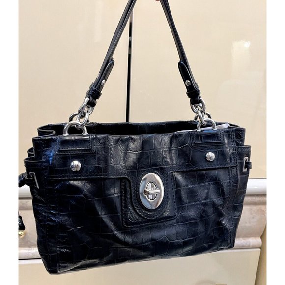 Coach Handbags - VINTAGE Y2K COACH BLACK PEYTON CROC EMBOSSED LEATHER SHOULDER HAND BAG PURSE